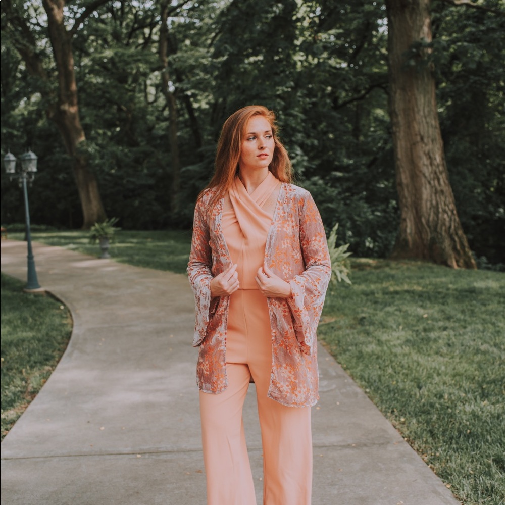 NEW Floral Velvet Burnout kimono in blush and pink